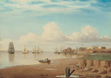 Hajók a Humberen és a déli tömbház, 1830-as évek eleje (olaj, tábla)