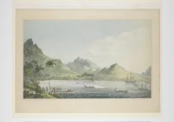 16: Huaheine képe, Cook kapitány utolsó, 1773-84 körüli utazását illusztráló akvarellsorozatból (akvarell papíron)
