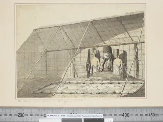 F.18 A ház belseje, a Moraiban, Atooiban, 1773-84 körül (akvarell)