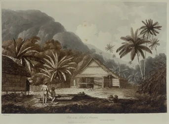 Kilátás a Cracatoa-szigetre, a "Nézetek a déli tengereken" című könyvből, pub. 1789 (metszet)