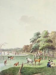 A szerpentin keleti vége és a fürdőház távoli képe, 1794