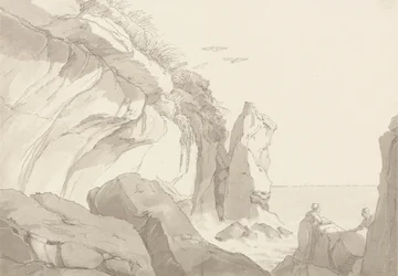 The Warren Exmouth közelében, Devon: Figurák a sziklákon a tenger szélén