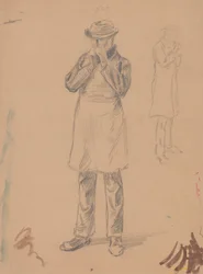 Önmaga és az E. A. Apátság karikatúrája (recto); Két tanulmány egy álló emberről (verso)