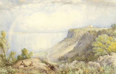 Kilátás a Hudson-folyóra a New York-i Palisades felől, szivárvány, 1873 akvarell, grafit és gouache érintésekkel papíron, kártyára fektetve