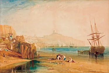 ""Kilátás Scarborough-ról kora reggel, gyerekek rákokat üldöznek"" Joseph Mallord William Turner (1775-1851) festménye 1810 körül Dél-Ausztráliai Művészeti Galériában Adelaide, Ausztrália