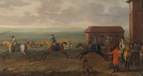 Lord Portmore versenylovakat néz a gyakorlaton a Newmarket Heath-en
