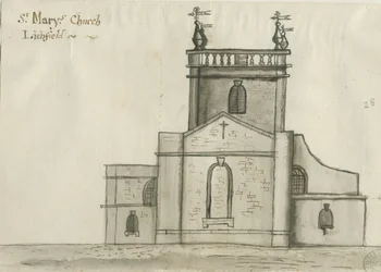 Lichfield - Szt. Mária templom: szépia mosás rajz, nd [1784] (rajz)