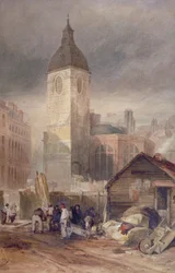 A St Benet Fink templom lebontása, London City, 1844