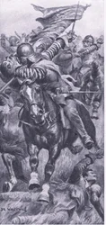 John Smith hadnagy visszafoglalja a király zászlóját Edgehillben, 1642. október 23., illusztráció a brit szárazföldi és tengeri csatákból, 1915