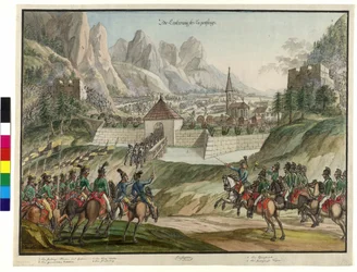 A Luziensteig elfoglalása osztrák csapatok által 1799 (akvarell)