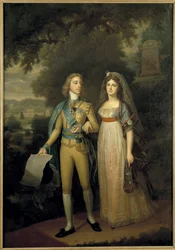 Gustave IV Adolphe de Suede – IV. Svéd Gustav Adolf (1778-1837) és Badeni Frederica Dorothea Wilhelmina (1781-1826), svéd királynő portréja, Forsslund, Jonas (1754-1809). Olaj, vászon, c. 1797-1800. Mérete: 273x195 cm. Nemzeti Múzeum St