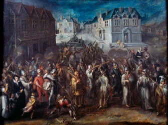 Vallásháborúk katolikusok és protestánsok között: „” Ligamenet 1590-ben vagy 1593-ban””. Joos Van Winghe (1544-1603) festménye, Hollandia