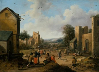 A Village Landscape With Peasants