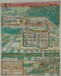 Bar térképe, Georg Braun (1541-1622) és Frans Hogenberg „Civitates Orbis Terrarum” című művéből, 1572 körül (színes metszet)