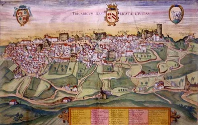 Tricarico térképe, Georg Braun (1541-1622) és Frans Hogenberg (1535-90) „A világ városai” c. 1572-1617 (színes metszet)