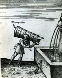 Egy tanuló, aki vizet hoz a szökőkútból (105365 részlet)