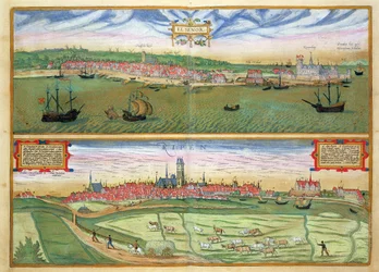 Elsenor és Ripen, Georg Braun (1541-1622) és Frans Hogenburg (1535-90) „A világ városai” című művéből, 1572 körül