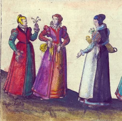 Az Erzsébet-kori angol nők, 1598 (kézi színezett rézmetszet)