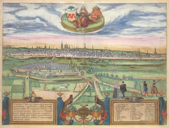 Európai város, Georg Braun (1541-1622) és Frans Hogenberg (1535-90) „Civitates Terrarum” című művéből, 1575 (színes metszet)