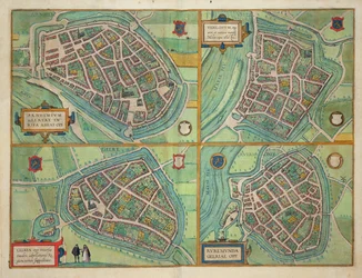 Arnhem, Velmo, Gelre és Ruerm térképe, Georg Braun (1541-1622) és Frans Hogenberg (1535-90) "Civitates Orbis Terrarum" című művéből, 1572-1617 körül.