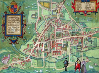 Cambridge térképe, Georg Braun (1541-1622) és Frans Hogenberg (1535-90) „Civitates Orbis Terrarum” című művéből, 1572 körül
