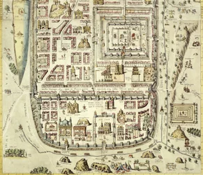 Jeruzsálem és a környező terület térképe, Georg Braum (1541-1622) és Frans Hogenberg (1535-90) 1572-1617 körüli „Civitates Orbis Terrarum” című művéből (lásd: 138905)