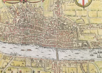 London térképe a "Világ városai"-ból, Georg Braun (1542-1622) és Frans Hogenburg (1635-90), 1572 körül