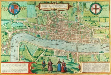 London térképe, a Civitates Orbis Terrarumból, Georg Braun (1542-1622) és Frans Hogenburg (1635-90), 1572 körül (lásd még: 51896 és 66112)
