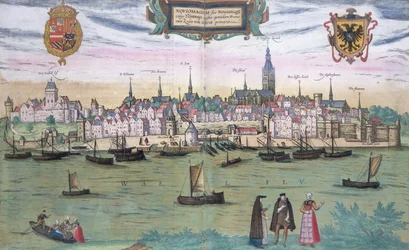 Nijmegen térképe, Georg Braun (1541-1622) és Frans Hogenburg (1535-90) "Civitates Orbis Terrarum" című művéből, 1572 körül.