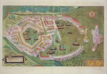 Ostia térképe, Georg Braun (1541-1622) és Frans Hogenberg (1535-90) "Civitates Orbis Terrarum" című művéből, 1572-1617 körül.