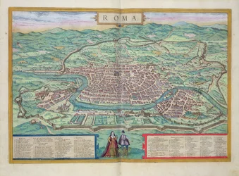 Róma térképe, Georg Braun (1541-1622) és Frans Hogenberg (1535-90) „Civitates Orbis Terrarum” című művéből, 1572 körül