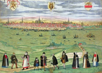 Rostock térképe, Georg Braun (1541-1622) és Frans Hogenberg (1535-90) „Civitates Orbis Terrarum” c. 1572-1617