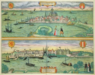 Rotterdam és Gouda térképe, Georg Braun (1541-1622) és Frans Hogenberg (1535-90) „Civitates Orbis Terrarum” c. 1572-1617