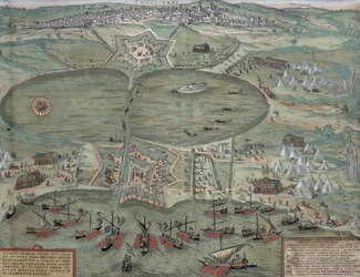 Tunisz térképe, Georg Braun (1541-1622) és Frans Hogenberg (1535-90) "Civitates Orbis Terrarum" című művéből, 1574.