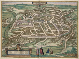 A litvániai Vilnius térképe Georg Braun (1541-1622) és Frans Hogenberg (1535-90) "Civitates Orbis Terrarum" című művéből, 1572-1617 körül.