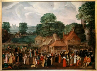 Lakodalom Berdmondseyben Georges Hoefnagel festménye (1542-1601) (ec.engl.) 1600 Magángyűjtemény