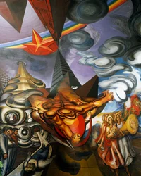 Jose Clemente Orozco (1883-1949) freskója a Hospital de la Raza Auditoriumának mennyezetén Mexikóvárosban, Mexikó