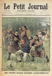 Két francia tisztet kínaiak gyilkoltak meg Quang-Tcheou-Wanban, a «Le Petit Journal» címoldala, 1899. december 3.