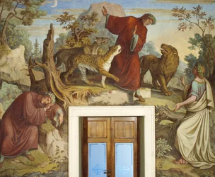 Az alvó Dante, akit vadállatok támadnak meg, és találkozik Vergiliusszal