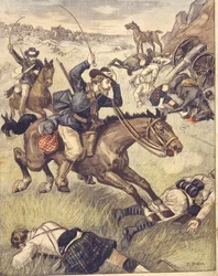 A búr kommandós brit járőrt támadott meg az 1850-1902-es angol-zulu és angol-búr háborúk idején, illusztráció
