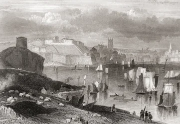 Plymouth, Devon, a Batten-hegyről nézve (nyomtatás)