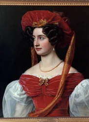 Vörös kalapos nő portréja Joseph Karl Stieler (1781-1858) 19. századi festménye. München, Chateau De Nymphenburg