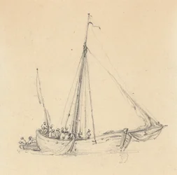Single Ketch, Bow Forward; Evezős csónak mögött