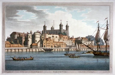 Déli kilátás a londoni Towerre hajókkal a Temzén, 1795
