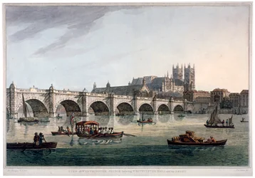 Westminster Bridge, Westminster Abbey és Westminster Hall, London, 1789.