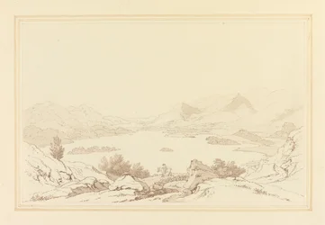 Általános kilátás a Derwent Water-tóról (toll és tinta wc-vel grafit felett, szőtt papíron)