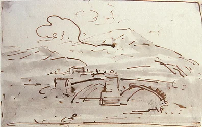 Tájkép híddal (akvarell)