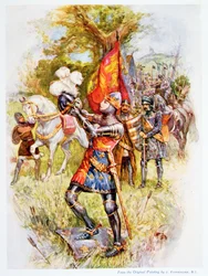 Fekete Herceg Edward a crécyi csatában 1346-ban, illusztráció Doris Ashley Stories of Royal Children from English History című művéből, Raphael Tuck kiadásában, 1920