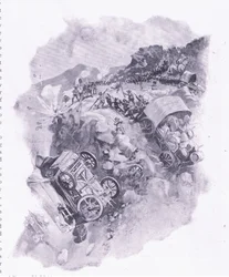 A búrok elpusztítják szekereiket Spitzkopnál, illusztráció az After Pretoria: A gerillaháborúból, 1902
