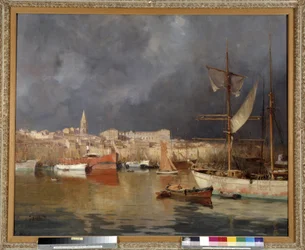 Le Vieux Port a Marseille viharos időben Joseph Garibaldi (1863-1941) festménye 1914 Kötelező megemlítés: Gyűjtemény alapítványa tisztelettel de Provence, Marseille